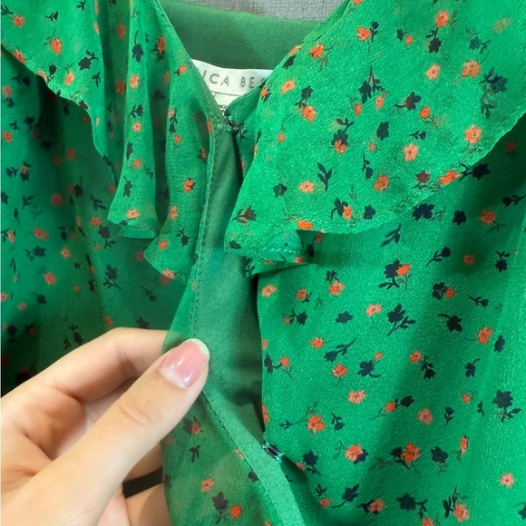 Veronica Beard Amal Green Ditzy Floral Asymmetrical Ruffle Dress - Picture 7 of 11